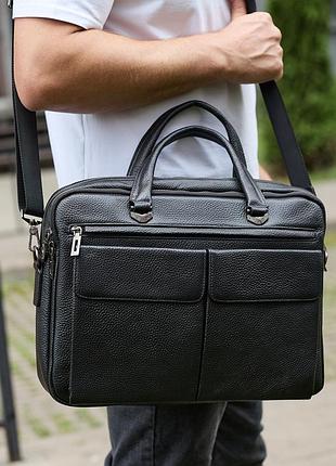 Сумка чоловіча офісна через плече 39х29х10, практичний шкіряний портфель для бізнесу, сумочка для навання, чорний