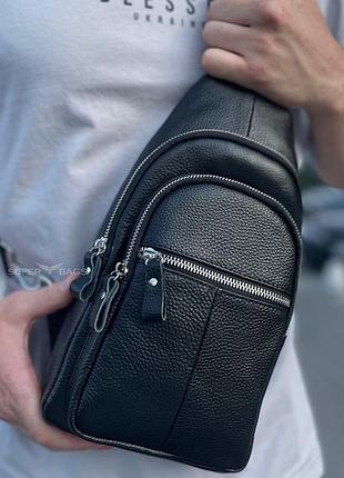 Мужская сумка-слинг кожаная кросс боди черная tiding bag a25f-5060a