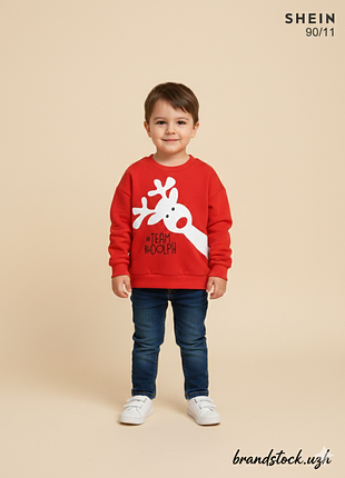 Красный новогодний свитшот shein олень рыжеольф на 2-3 года 92-98 см