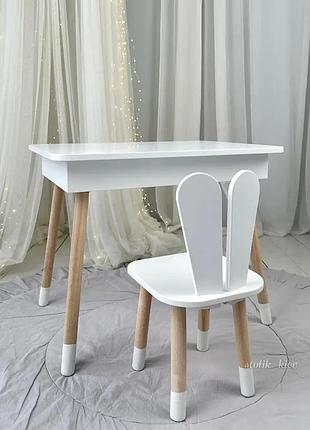 Дитячий столик і стільчик зайчик білий. столик із нішею для олівців і розмальовок