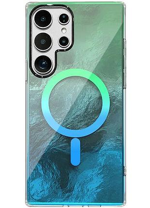 Чехол tpu shiny mountain magnetic fit для samsung galaxy s25 ultra green / blue