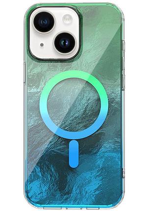 Чехол tpu shiny mountain (magfit) для apple iphone 14 / 13 (6.1") green / blue