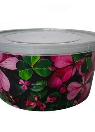 Емкость 1,6л круглая с декором клевер тм полимерагро