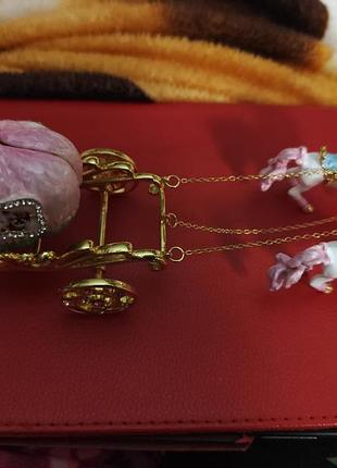 Шкатулка металл декор для украшений две лошадь карета