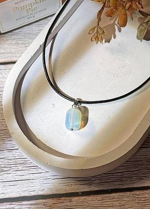 Кулон цилиндр лунный камень (синт) бочонок 14 мм+- на шнуре l-45-50см