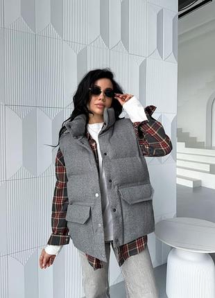 Дутый жилет кашемировый шерсть безрукавка жилетка