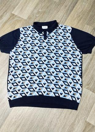 Чоловіче щільне поло easy з коротким рукавом розмір l-xl, синє з принтом