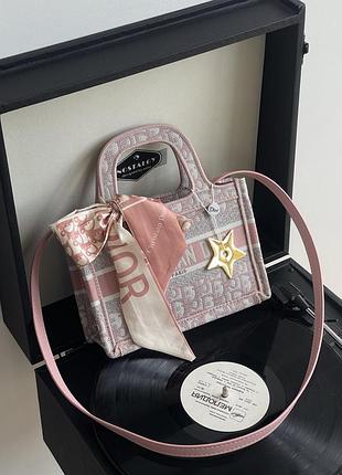 Сумка dior шопер тканий small size рожевий