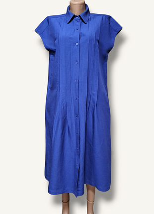 Синее платье миди на пуговицах