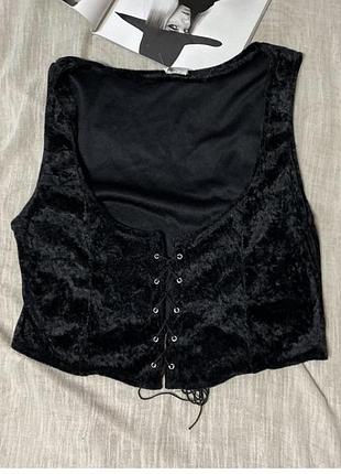Черный велюровый топ на завязки