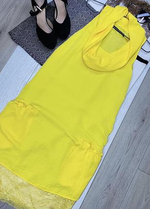 Жовта сукня zara m плаття прямого крою плаття зара з коміром та мереживом