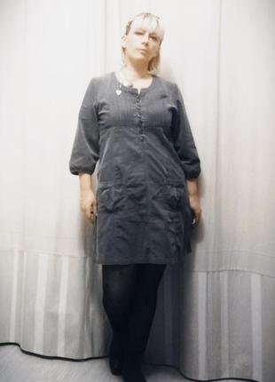 Серое вельветовое платье, платье с рукавом, теплое платье