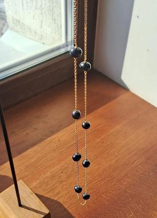 Темно-синие речные жемчуг на тоненькой цепочке