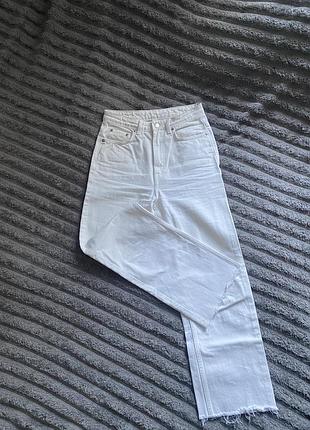 Білі джинси вкорочені/ джинси прямі / джинси з необробленим низом