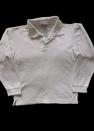 Біла футболка поло з довгим рукавом