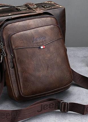 Модна сумка для чоловіка планшет jeep повсякденна, барсетка сумка-планшет для чоловіків еко шкіра темно-коричневий