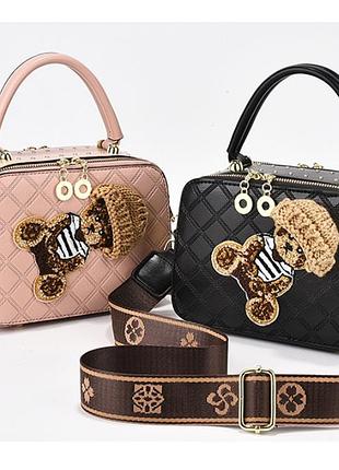 Невелика модна дитяча сумочка через плече для дівчинки з ведмедиком, міні сумка з ведмедем