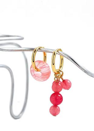 Асимметричные серьги-трансформеры с розовыми камнями (нержавеющая сталь)