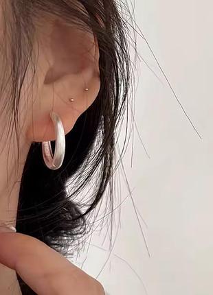 Матові сріблясті сережки-кільця "frost" (нержавіюча сталь)