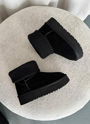 Розпродаж натуральні замшеві чорні уггі з імітацією шкарпетки