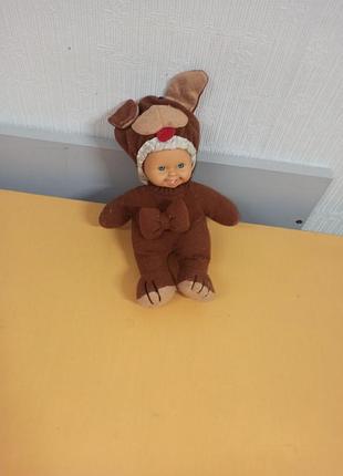 Лялька пупс у костюмі собачки, біля 20 см, дуже милий малюк