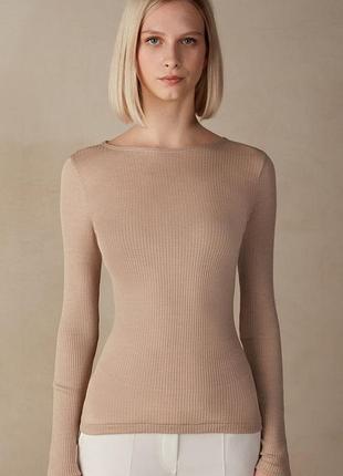 Базовий лонгслів в рубчик з вовни та шовку intimissimi wool&silk