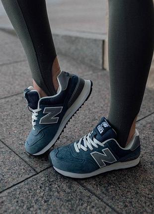 🌺женские кроссовки new balance 574 premium blue reflective