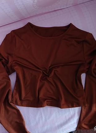 Женская укороченная облегающая кофта коричневого цвета🤎