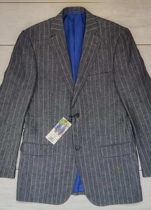 Качественный мужской льняной пиджак блейзер в полоску 40 р на высокий рост