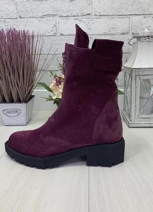 Черевики демісезонні чоботи на низьких підборах, натуральна замша