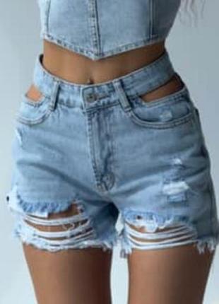 Шорты джинсовые женские с разрезами по бокам талии, очень красивые