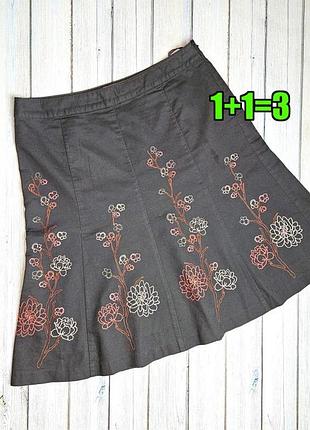 🤩1+1=3** фирменная серая юбка миди с вышивкой laura ashley, размер 50 - 52