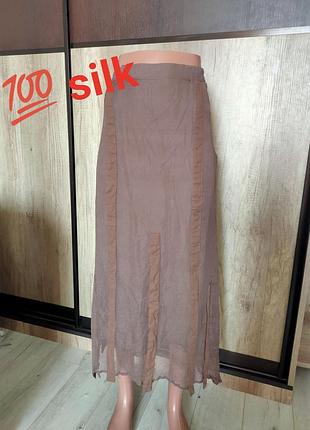 Коричнева шовкова спідниця на натуральній підкладці