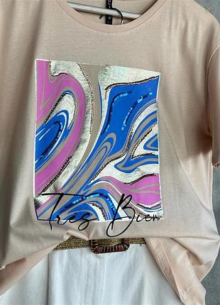 Распродажа 🏷 турецкая футболка с блестящим сияющим принтом с стразами