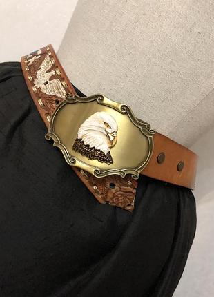 Шкіряний пояс (ремінь)з тисненням на шкірі в американському стилі,mexico,унісекс.