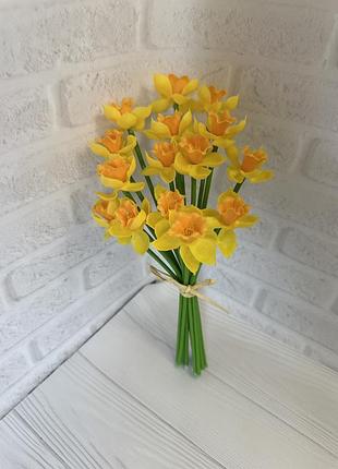 Искусственные цветы нарцисс гелевые связка 28 см 15 шт