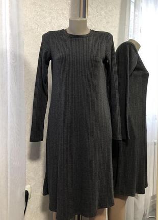 Сукня міді , базова сукня темно сіра