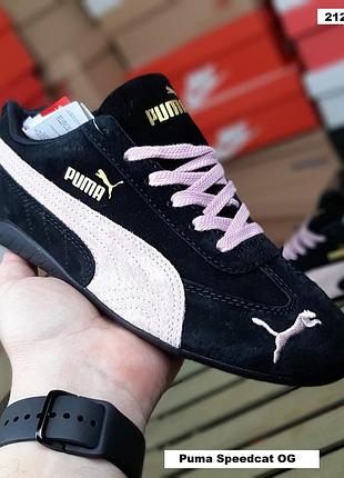 Женские качественные и стильные кроссовки puma speedcat og черные с пудрой золотой знак