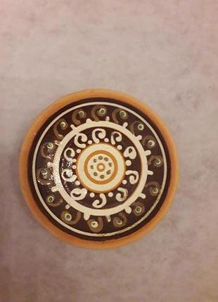 Декоративна настінна тарілка, обливна кераміка, ручний розпис, 12 см.