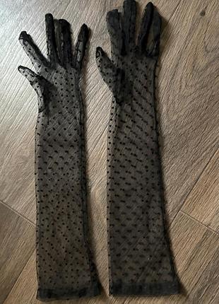 Рукавички чорного кольору, фатинові