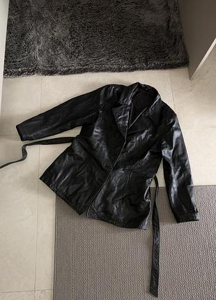 Шкіряний натуральний піджак пальто з поясом кожаный натуральный пиджак жакет шкіра кожа винтаж вінтаж