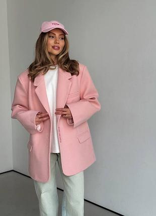 Жіноче укорочене пальто напівпальто жакет на гудзиках класичне ділове рожеве