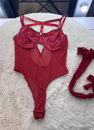 Червоний боді сексуальний чулки в сітку жіночий м