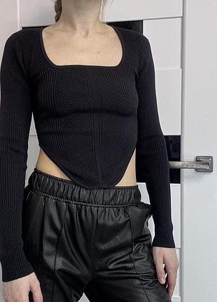 Корсетний топ довгий рукав рубчик жіночий хс-с