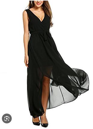 Платье макси на запах, прозрачное, шифоновое