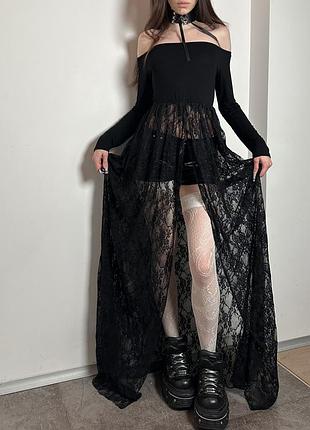 Неймовірна довга мереживна готична сукня з довгим рукавом вінтаж готика кілстар killstar gothic dollskill spiral living dead souls