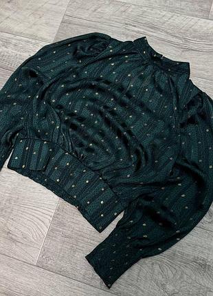 Блуза new look зелена з золотистим принтом, розмір xs