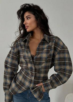 Сорочка фланель з плечима + зав’язка, беж/блакитний, шоколад, чорний, s-l універсал, мод.942 (мод)