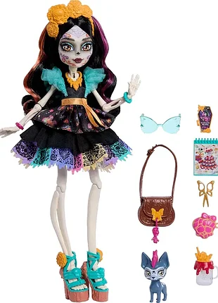 Кукла monster high skelita calaveras монстер хай скелита калаверас с питомцем 3я волна jhk34