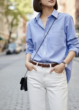 Базова смугаста біло-синя сорочка/рубашка від бренду visaruno, розмір m, s оверсайз